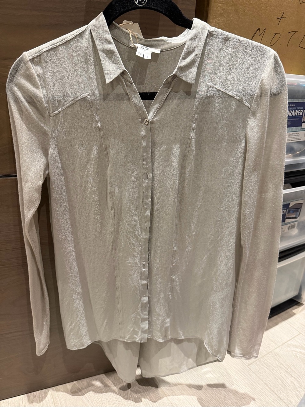 Helmut Lang Light Gray Button-Front Long Sleeve Shirt